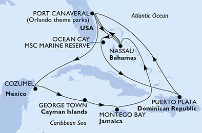 Itinerariu Croaziera Caraibe & Bahamas - MSC Cruises - MSC Grandiosa - 14 nopti