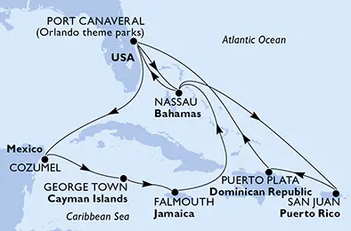 Itinerariu Croaziera Caraibe & Bahamas - MSC Cruises - MSC Grandiosa - 14 nopti