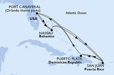 Itinerariu Croaziera Caraibe & Bahamas - MSC Cruises - MSC Grandiosa - 14 nopti