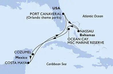 Itinerariu Croaziera Caraibe & Bahamas - MSC Cruises - MSC Grandiosa - 7 nopti