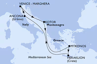Itinerariu Croaziera Marea Adriatica - MSC Cruises - MSC Lirica - 7 nopti
