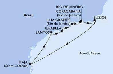 Itinerariu Croaziera Revelion in Brazilia - MSC Cruises - MSC Lirica - 7 nopti