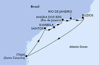 Itinerariu Croaziera Craciun in Brazilia - MSC Cruises - MSC Lirica - 7 nopti