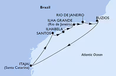 Itinerariu Croaziera Brazilia - MSC Cruises - MSC Lirica - 7 nopti