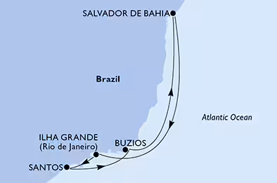 Itinerariu Croaziera Brazilia - MSC Cruises - MSC Lirica - 7 nopti