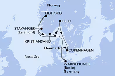 Itinerariu Croaziera Fiordurile Norvegiene - MSC Cruises - MSC Magnifica - 7 nopti