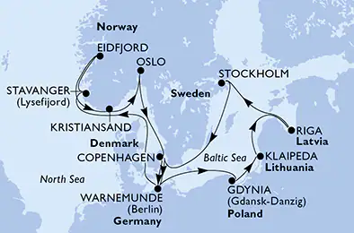 Itinerariu Croaziera Tarile Nordice & Fiordurile Norvegiene - MSC Cruises - MSC Magnifica - 14 nopti