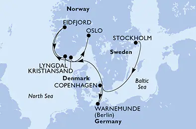 Itinerariu Croaziera Fiordurile Norvegiene - MSC Cruises - MSC Magnifica - 8 nopti