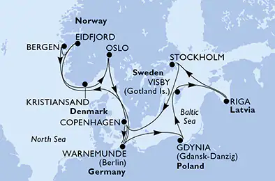 Itinerariu Croaziera Tarile Nordice & Fiordurile Norvegiene - MSC Cruises - MSC Magnifica - 14 nopti