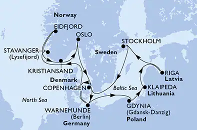 Itinerariu Croaziera Fiordurile Norvegiene & Tarile Nordice - MSC Cruises - MSC Magnifica - 14 nopti