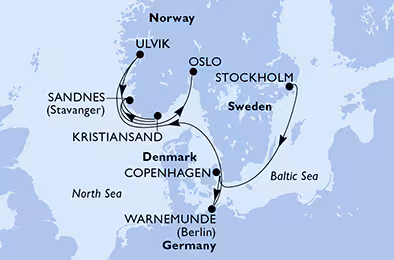 Itinerariu Croaziera Fiordurile Norvegiene - MSC Cruises - MSC Magnifica - 8 nopti