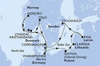 Itinerariu Croaziera Tarile Nordice & Fiordurile Norvegiene - MSC Cruises - MSC Magnifica - 14 nopti