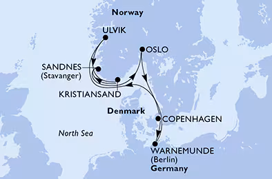 Itinerariu Croaziera Fiordurile Norvegiene - MSC Cruises - MSC Magnifica - 7 nopti