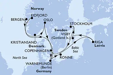 Itinerariu Croaziera Fiordurile Norvegiene & Tarile Nordice - MSC Cruises - MSC Magnifica - 14 nopti