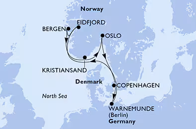 Itinerariu Croaziera Fiordurile Norvegiene - MSC Cruises - MSC Magnifica - 7 nopti