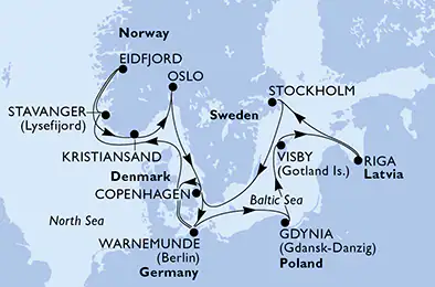 Itinerariu Croaziera Tarile Nordice & Fiordurile Norvegiene - MSC Cruises - MSC Magnifica - 14 nopti
