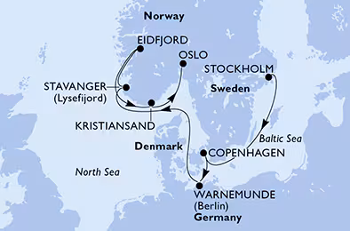 Itinerariu Croaziera Fiordurile Norvegiene - MSC Cruises - MSC Magnifica - 8 nopti