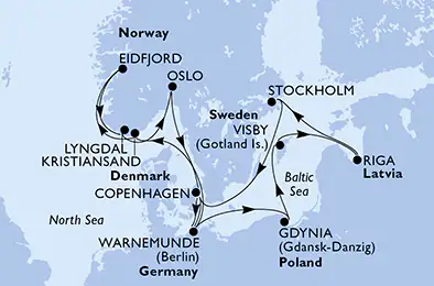 Itinerariu Croaziera Fiordurile Norvegiene & Tarile Nordice - MSC Cruises - MSC Magnifica - 14 nopti