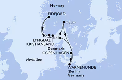 Itinerariu Croaziera Fiordurile Norvegiene - MSC Cruises - MSC Magnifica - 7 nopti
