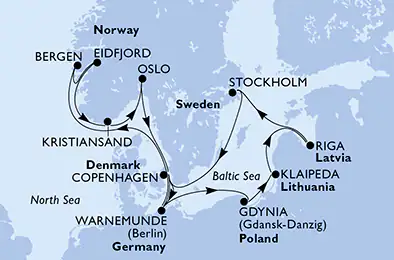 Itinerariu Croaziera Tarile Nordice & Fiordurile Norvegiene - MSC Cruises - MSC Magnifica - 14 nopti