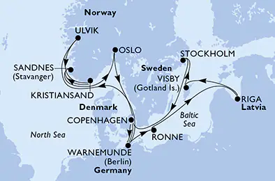 Itinerariu Croaziera Tarile Nordice & Fiordurile Norvegiene - MSC Cruises - MSC Magnifica - 14 nopti
