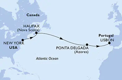 Itinerariu Croaziera Transatlantic New York spre Lisabona - MSC Cruises - MSC Meraviglia - 10 nopti