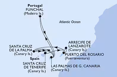 Itinerariu Croaziera Insulele Canare - MSC Cruises - MSC Musica - 9 nopti