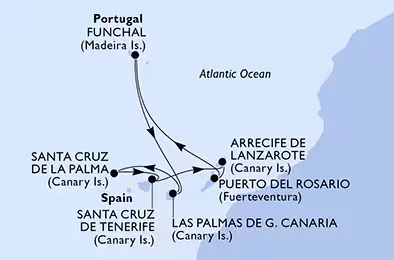 Itinerariu Croaziera Insulele Canare - MSC Cruises - MSC Musica - 7 nopti