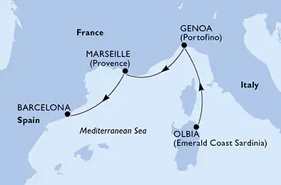 Itinerariu Croaziera Mediterana de Vest - MSC Cruises - MSC Musica - 3 nopti