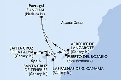 Itinerariu Croaziera Insulele Canare - MSC Cruises - MSC Musica - 7 nopti