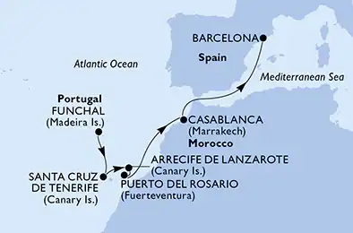 Itinerariu Croaziera Insulele Canare & Maroc - MSC Cruises - MSC Musica - 7 nopti