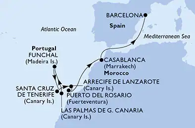 Itinerariu Croaziera Insulele Canare & Maroc - MSC Cruises - MSC Musica - 8 nopti