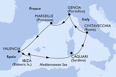 Itinerariu Croaziera Mediterana de Vest - MSC Cruises - MSC Musica - 7 nopti