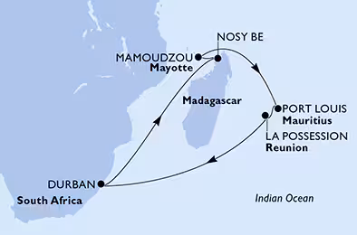 Itinerariu Croaziera Revelion in Africa de Sud - MSC Cruises - MSC Opera - 14 nopti