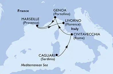 Itinerariu Croaziera Mediterana de Vest - MSC Cruises - MSC Orchestra - 4 nopti