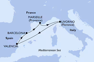 Itinerariu Croaziera Mediterana de Vest - MSC Cruises - MSC Orchestra - 5 nopti