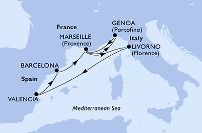 Itinerariu Croaziera Mediterana de Vest - MSC Cruises - MSC Orchestra - 7 nopti