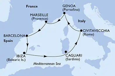 Itinerariu Croaziera Mediterana de Vest - MSC Cruises - MSC Orchestra - 7 nopti