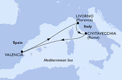 Itinerariu Croaziera Mediterana de Vest - MSC Cruises - MSC Orchestra - 5 nopti