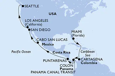 Itinerariu Croaziera Canalul Panama - MSC Cruises - MSC Poesia - 18 nopti