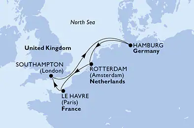 Itinerariu Croaziera Vestul Europei - MSC Cruises - MSC Poesia - 6 nopti