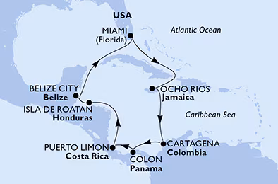 Itinerariu Croaziera Caraibe & Bahamas - MSC Cruises - MSC Poesia - 11 nopti