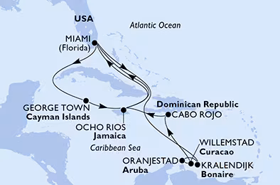 Itinerariu Croaziera Caraibe & Bahamas - MSC Cruises - MSC Poesia - 15 nopti