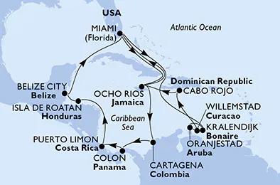 Itinerariu Croaziera Caraibe & Bahamas - MSC Cruises - MSC Poesia - 21 nopti