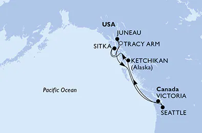 Itinerariu Croaziera Alaska - MSC Cruises - MSC Poesia - 7 nopti