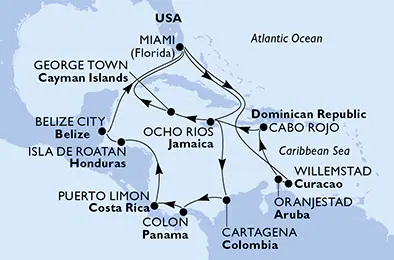 Itinerariu Croaziera Caraibe & Bahamas - MSC Cruises - MSC Poesia - 21 nopti