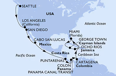 Itinerariu Croaziera Canalul Panama - MSC Cruises - MSC Poesia - 24 nopti