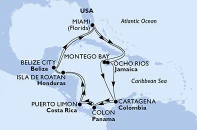 Itinerariu Croaziera Craciun & Revelion in Caraibe & Bahamas - MSC Cruises - MSC Poesia - 22 nopti