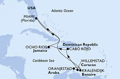 Itinerariu Croaziera Caraibe & Bahamas - MSC Cruises - MSC Poesia - 10 nopti