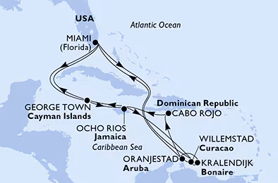 Itinerariu Croaziera Caraibe & Bahamas - MSC Cruises - MSC Poesia - 20 nopti